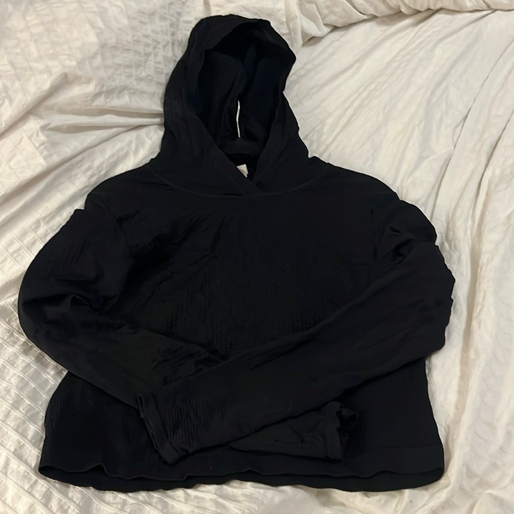 Athleta black textured stretch hoodie Large